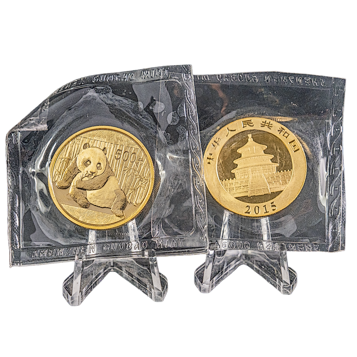 2 pcs of 1 oz 2015 Chinese Gold Panda Coins - Total 2 oz Gold
